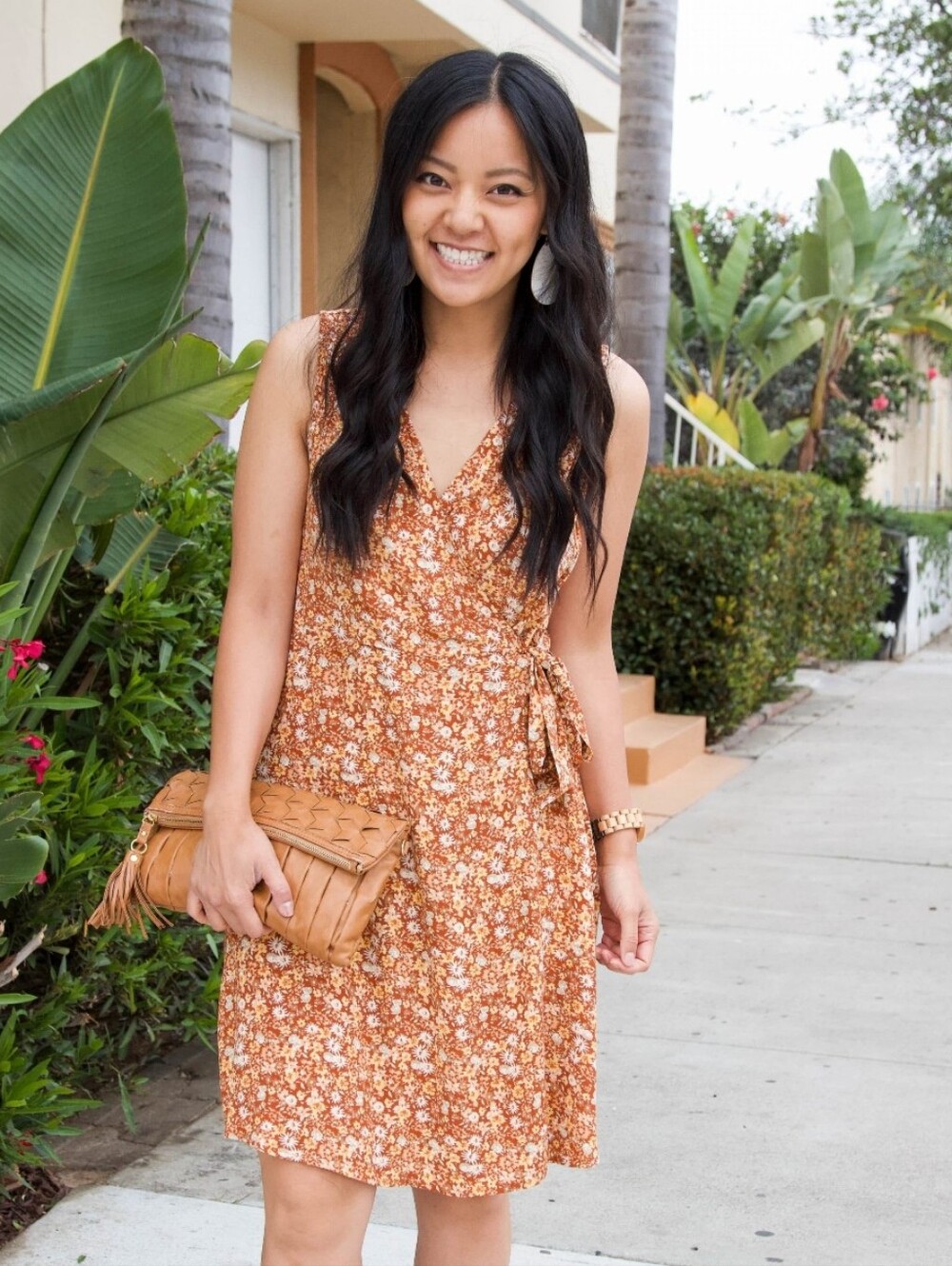 Universal Thread Rust Floral Wrap-Style Mini Dress Size Large